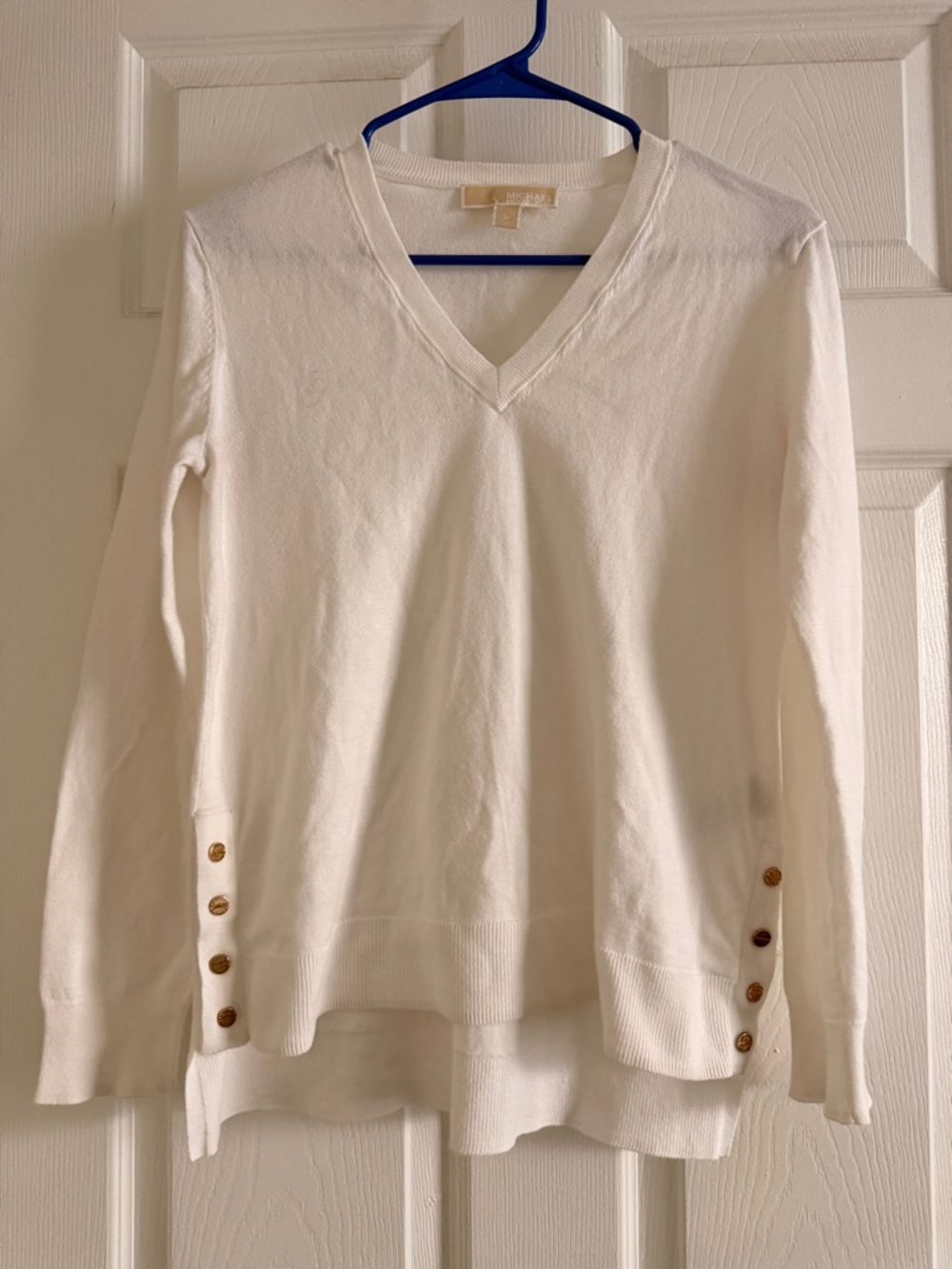Michael Kors White Knit Top with Gold Logo Tag